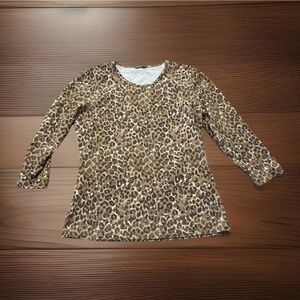 J Mclaughlin Signature Catalina Cloth Leopard Animal Print  Top Brown M Preppy